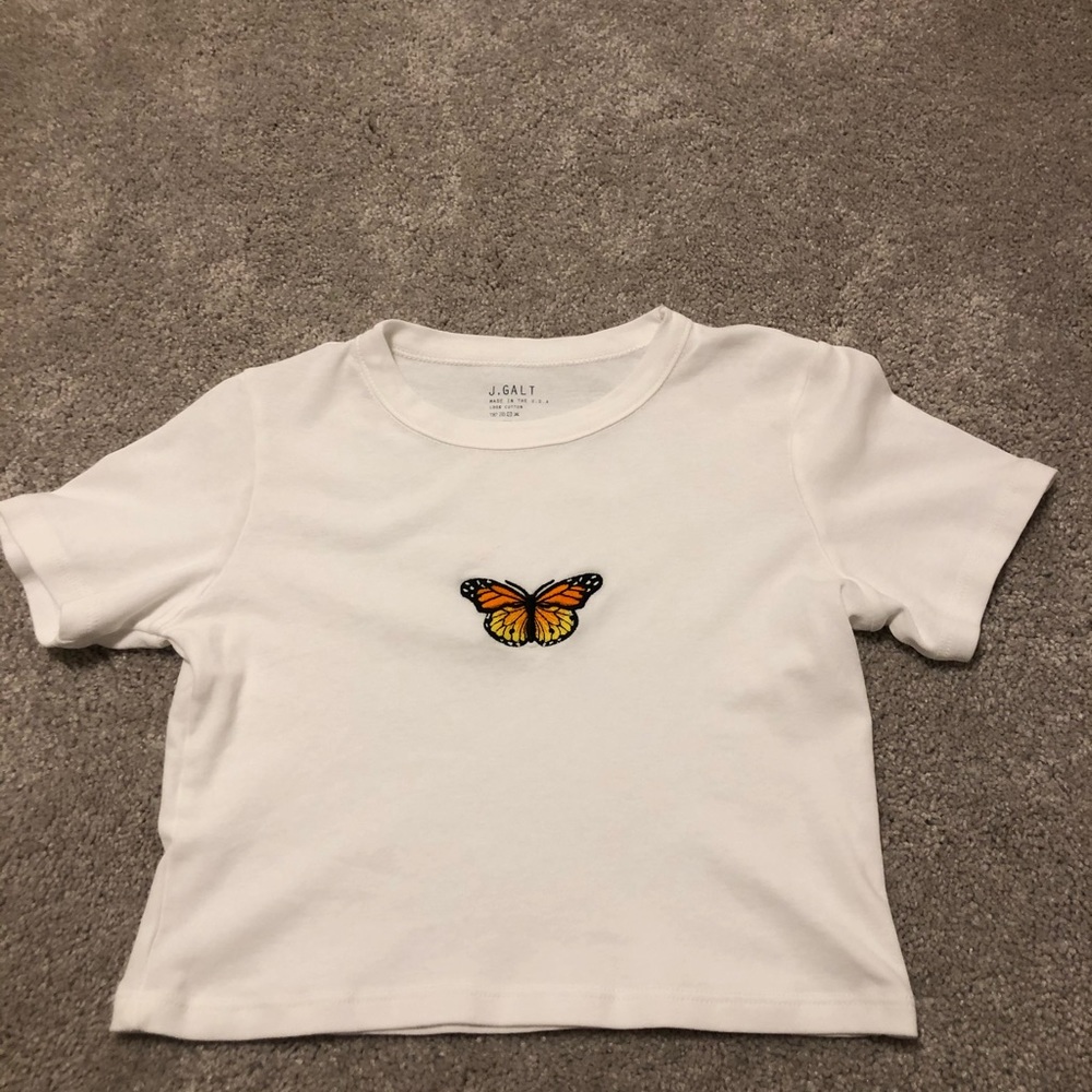 Brandy Melville cropped white butterfly top